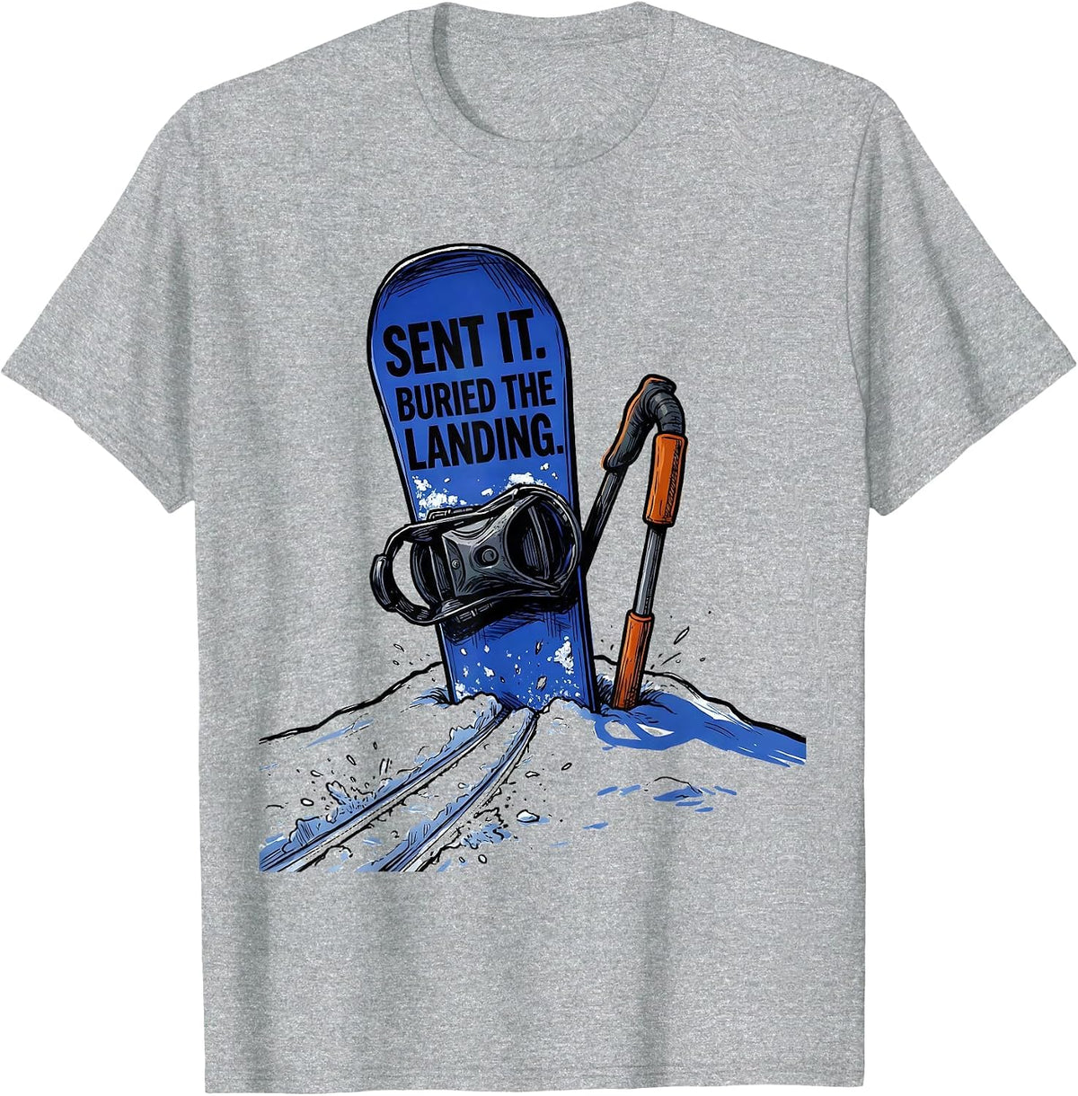 Men's Sent It Buried The Landing Funny Snowboarder Vintage Ski T-Shirt - Heather Grey