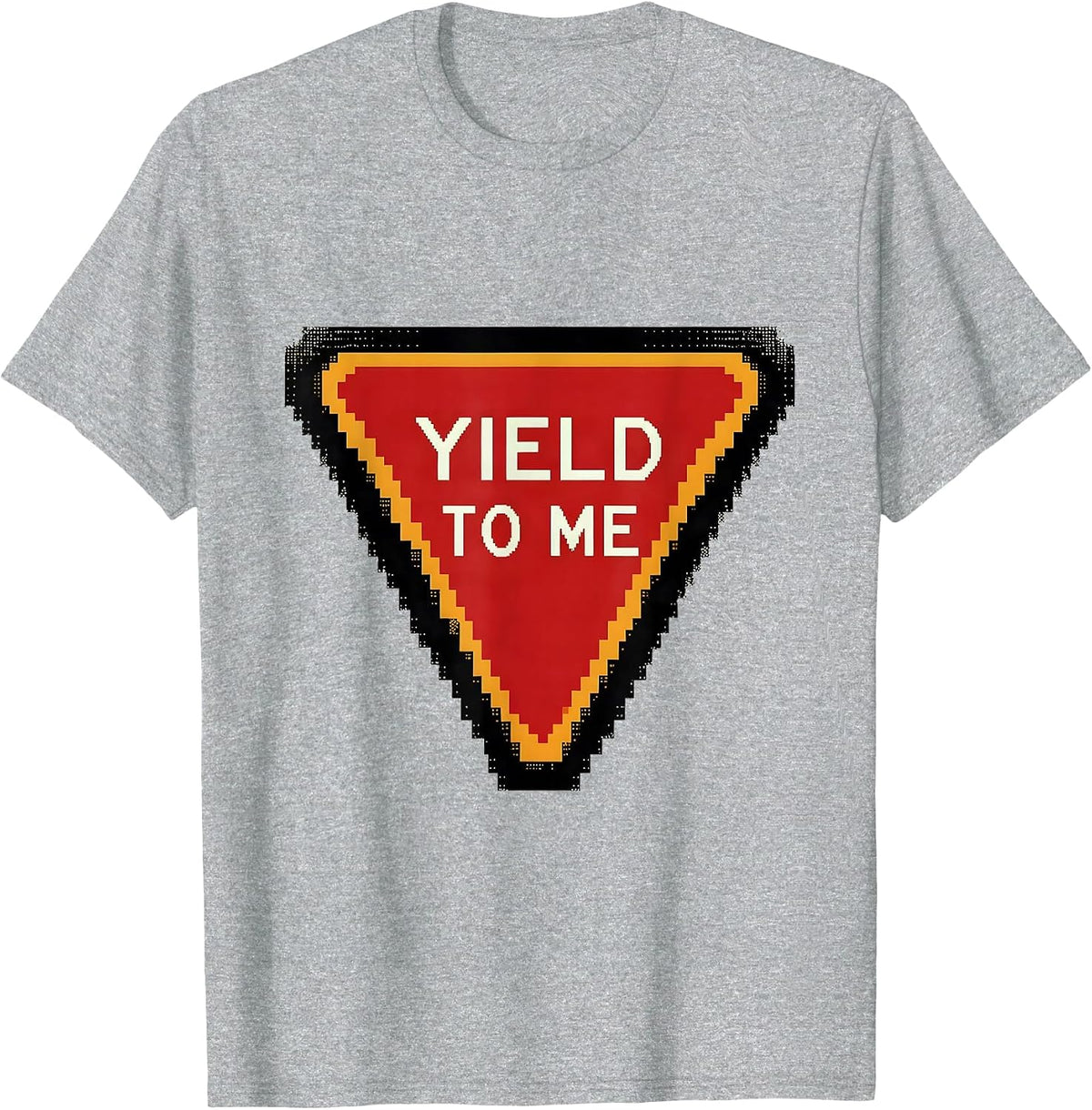 Men's YIELD TO ME Pixel Art Road Sign Traffic Signal Novelty Humor T-Shirt - Heather Grey