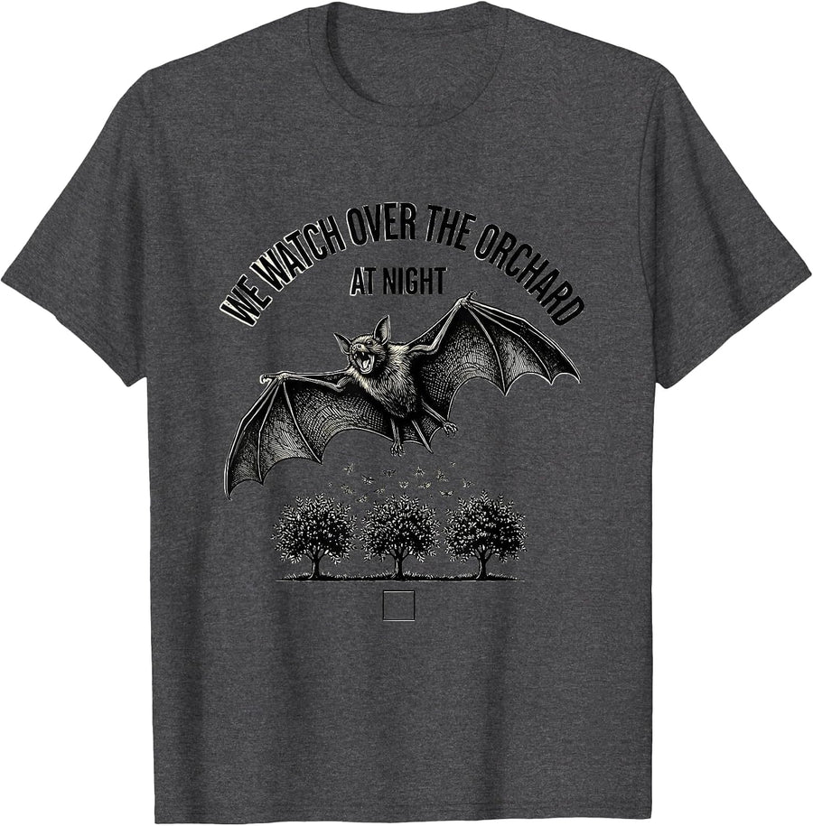 Men's We Watch Over The Orchard At Night Bat Lover Wildlife T-Shirt - Dark Heather Grey