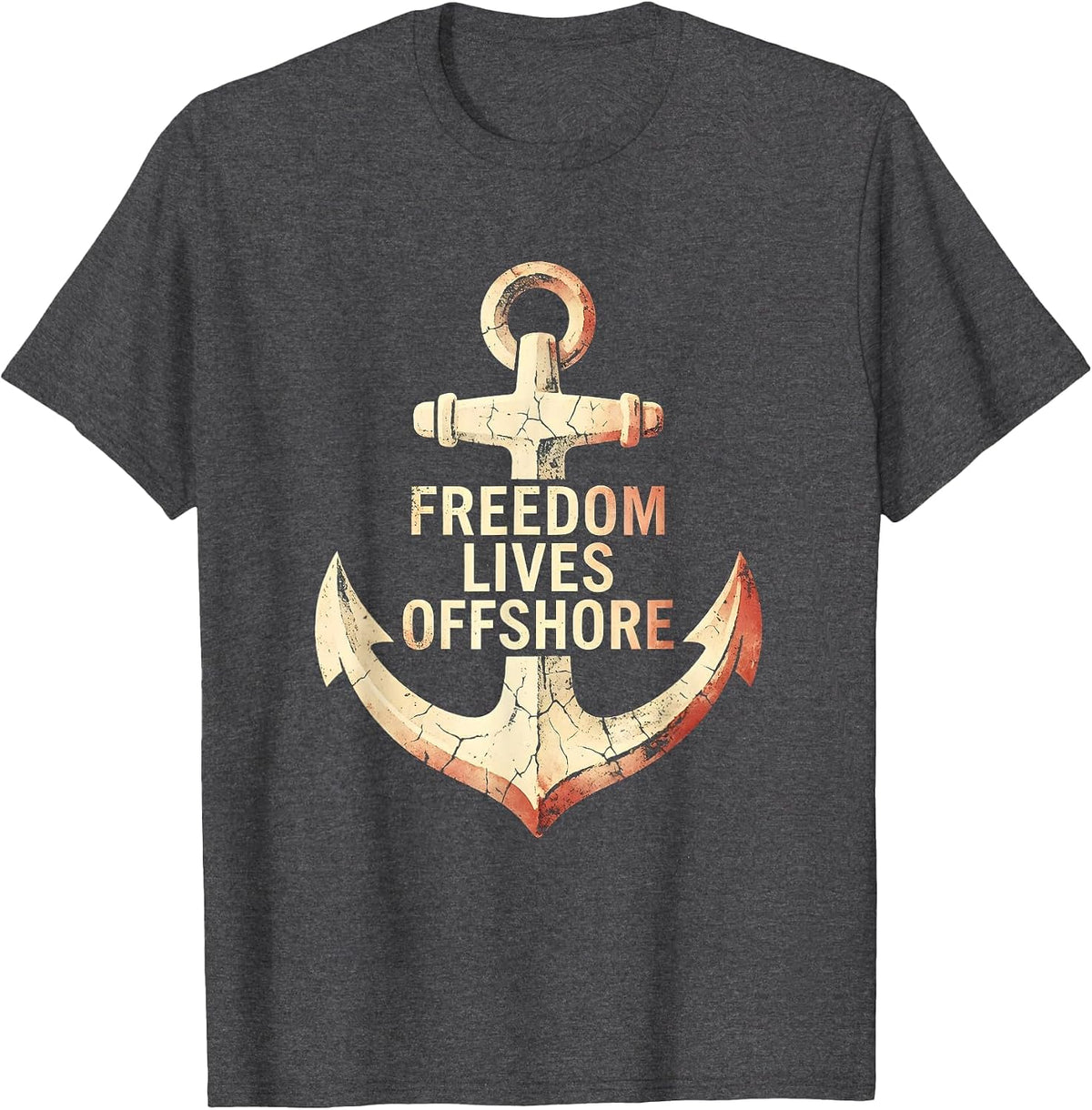 Freedom Lives Offshore Navy Design T-Shirt - Dark Heather Grey