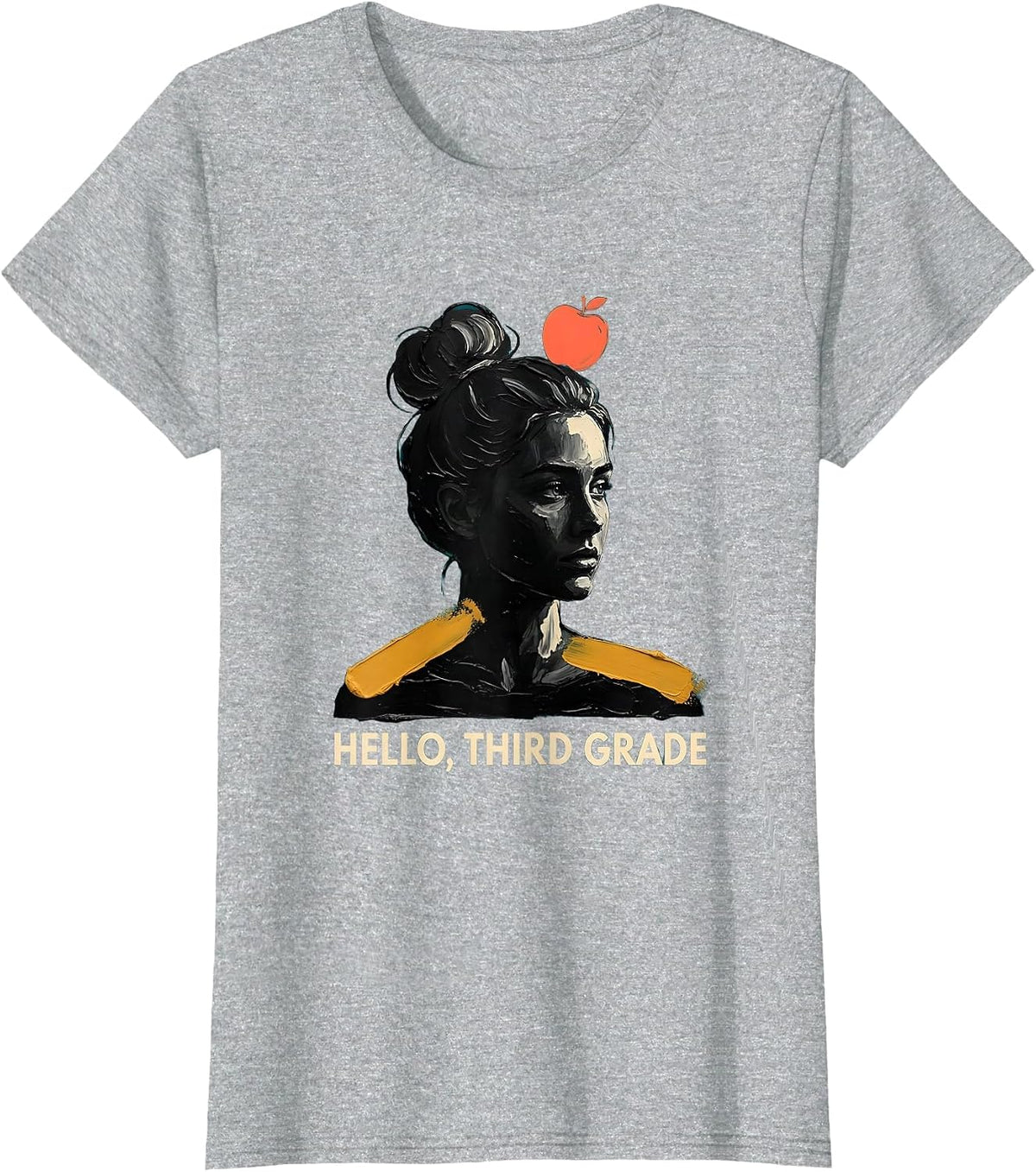 Hello, Third Grade Cute Messy Bun Back To School Girl T-Shirt - Heather Grey