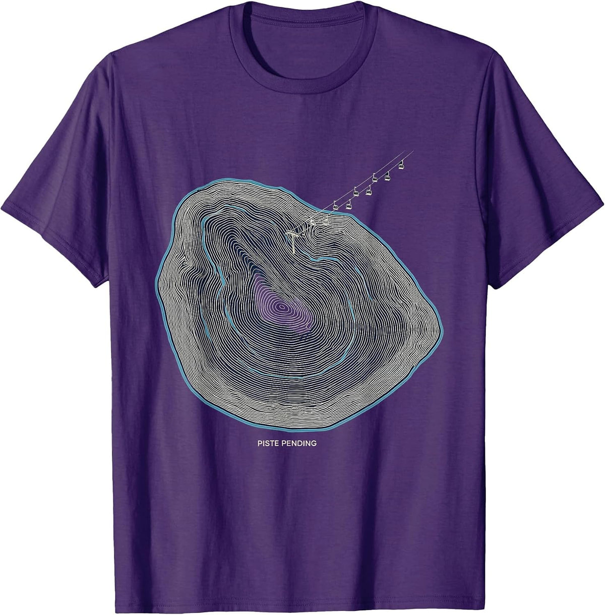 Men's Piste Pending Topographic Contour Ski Snowboard Winter T-Shirt - Purple