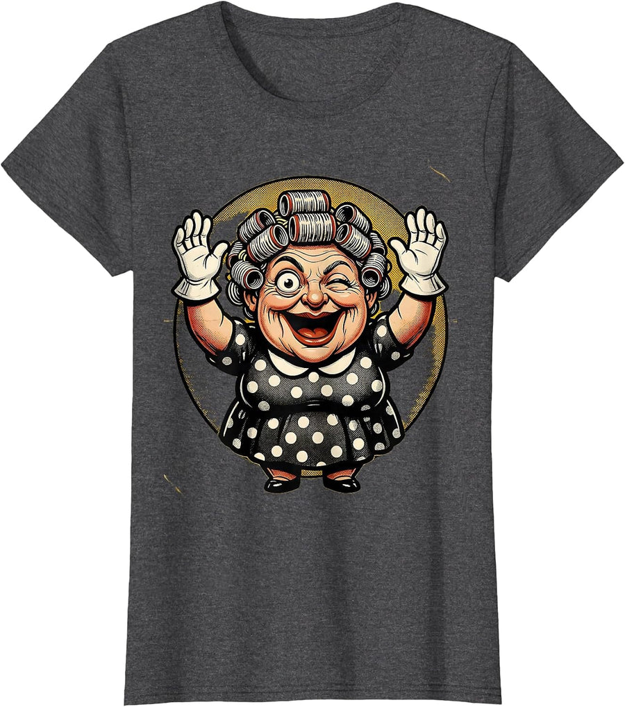 Women's Funny Grandma Winking Curlers Cute Mimi Gift T-Shirt - Dark Heather Grey
