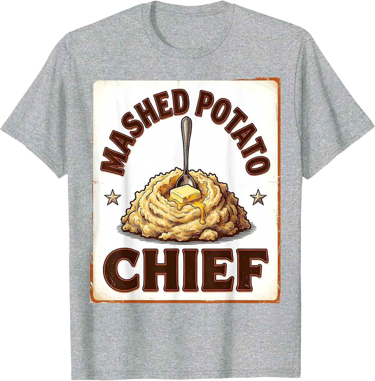Men's Mashed Potato Chief Vintage Funny Thanksgiving Family T-Shirt - Heather Grey