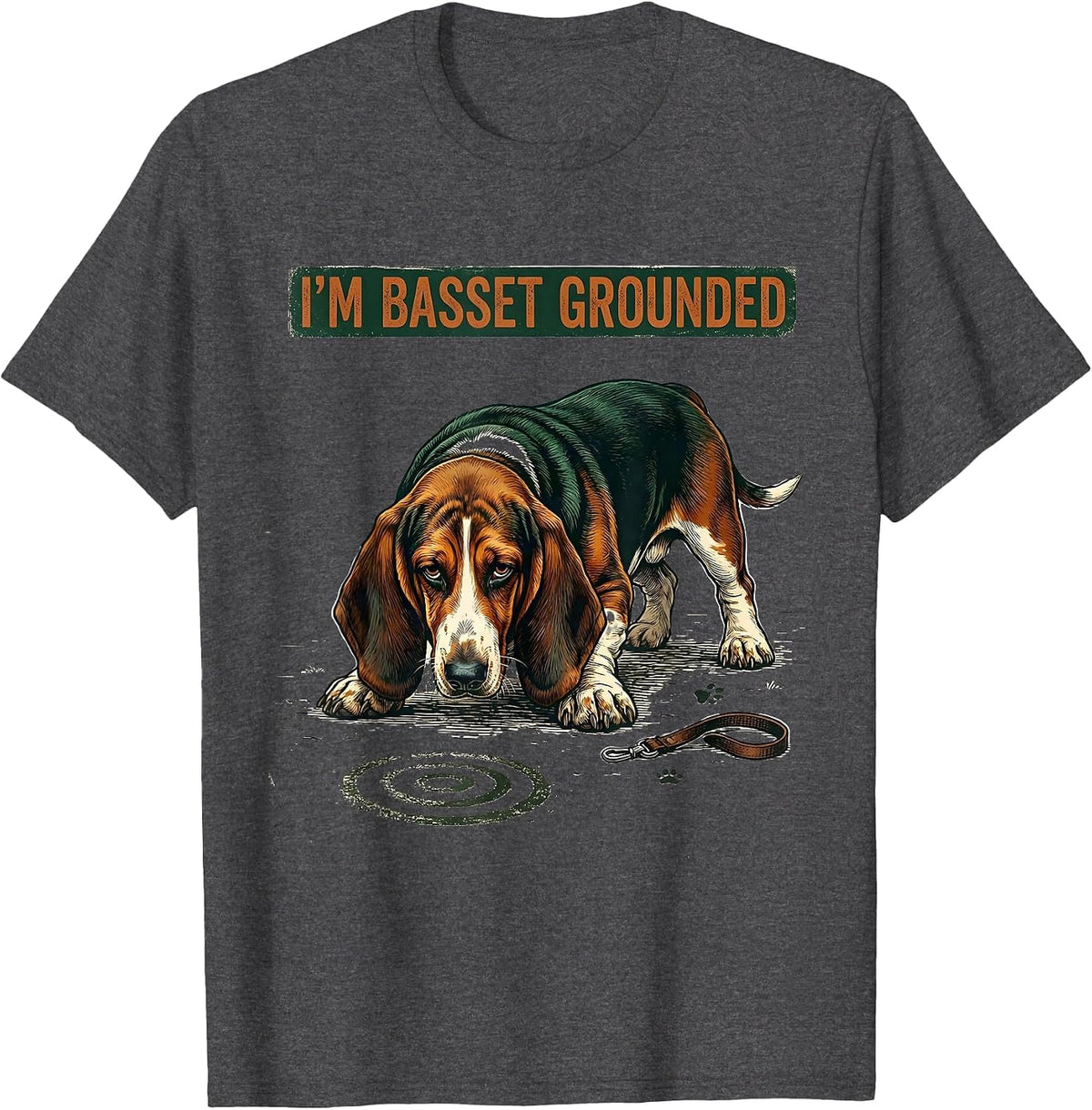 I'm Basset Grounded Vintage Funny Basset Hound Dog Lover T-Shirt - Dark Heather Grey