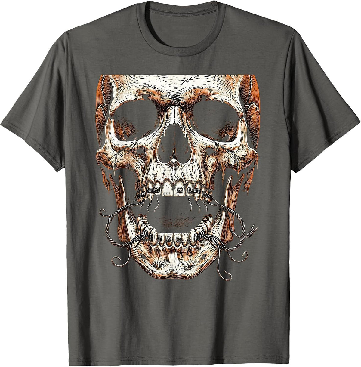 Halloween Zombie Braces Dental Horror Graphic T-Shirt - Asphalt Grey