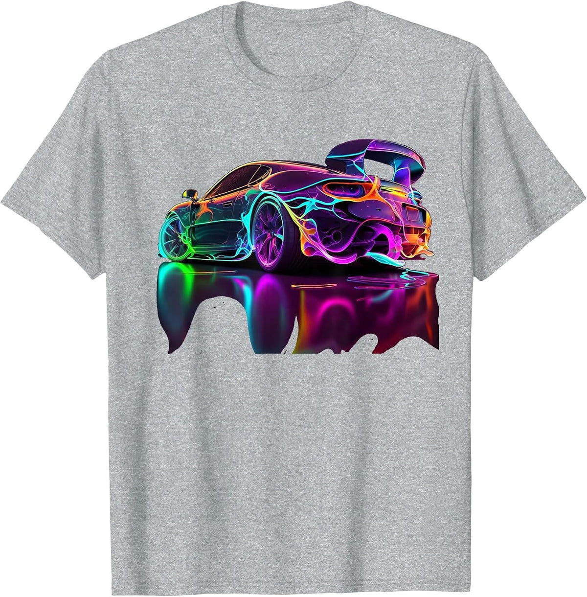 Neon Sports Car T-Shirt - Heather Grey