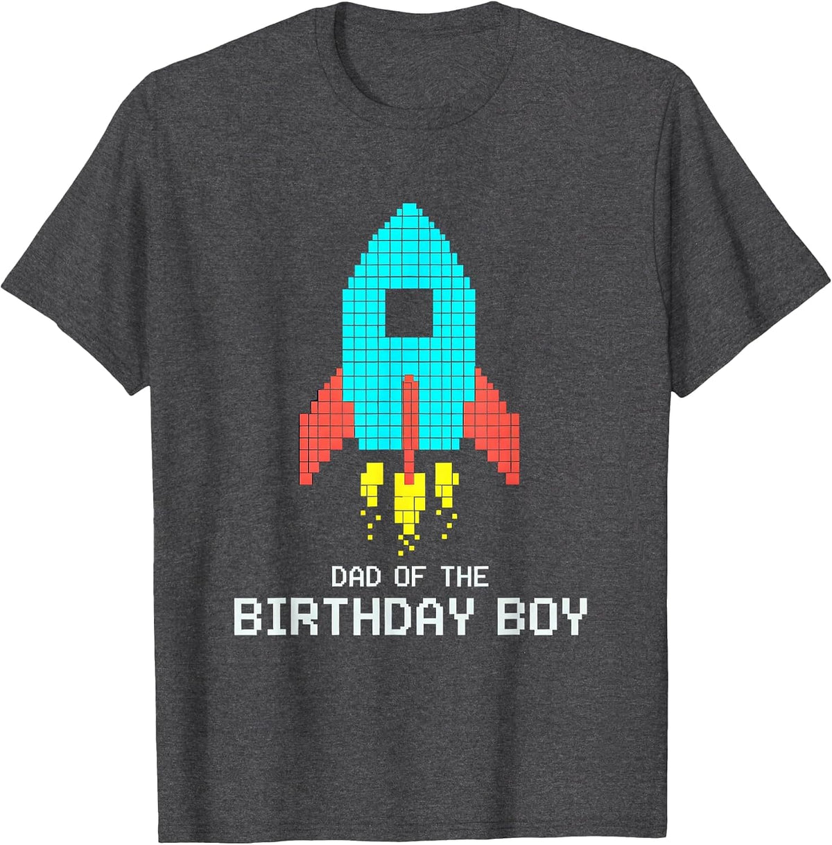 Men's Dad Of The Birthday Boy Pixel Art Family Matching Party T-Shirt - Dark Heather Grey