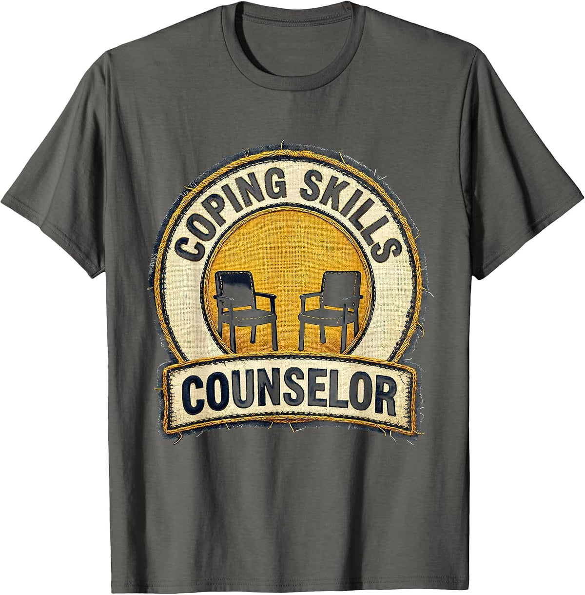 Coping Skills Counselor Distressed Emblem Mental Health T-Shirt - Asphalt Grey
