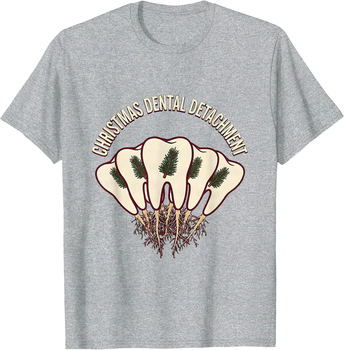 Men's Christmas Dental Detachment Funny Dentist Dental Team T-Shirt - Heather Grey