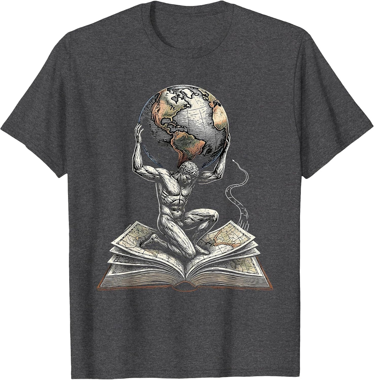 Atlas Bearing Map Book Greek Mythology Gods Humor T-Shirt - Dark Heather Grey