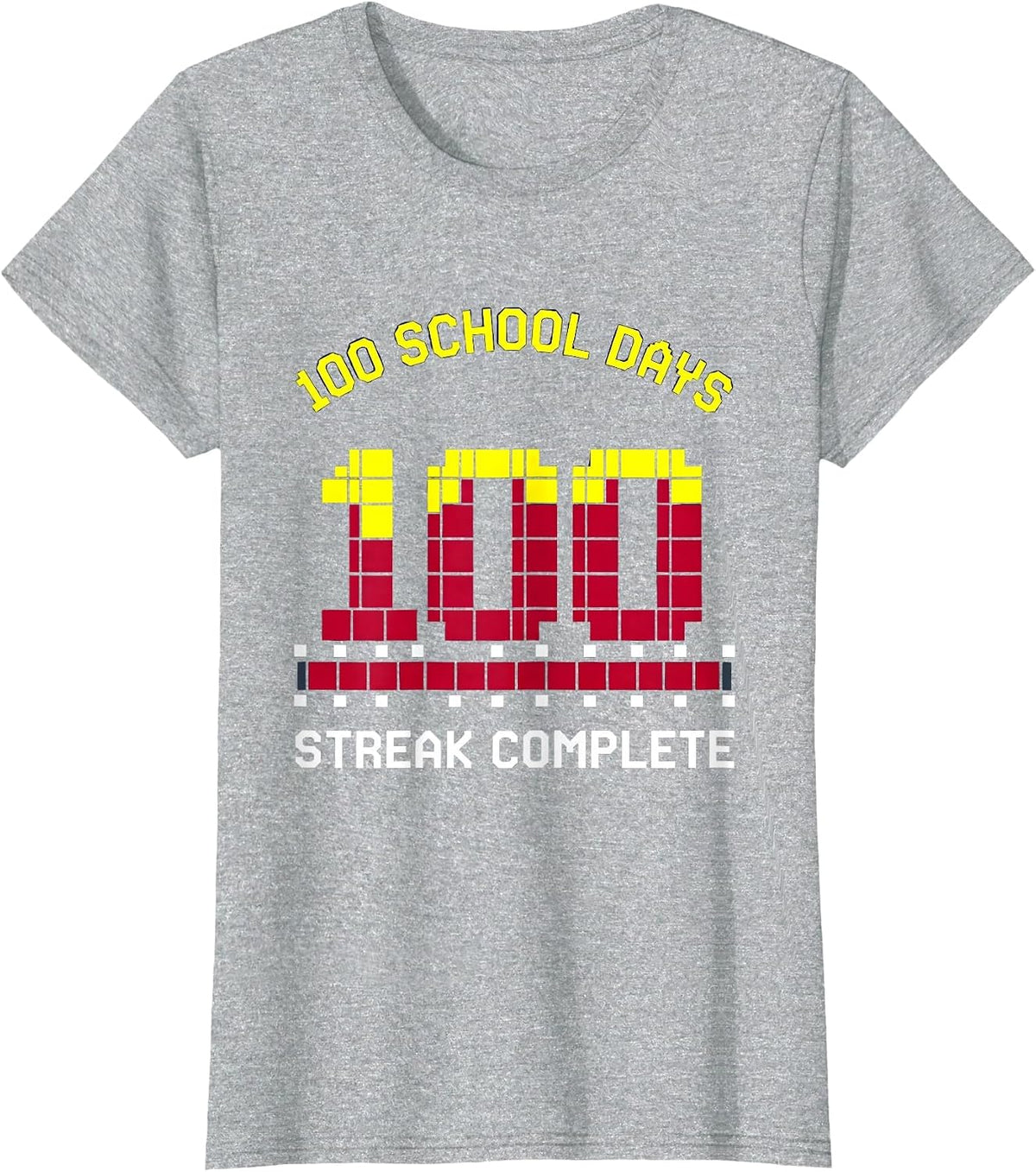 100 School Days Streak Complete Pixel Art Gamer School T-Shirt - Heather Grey