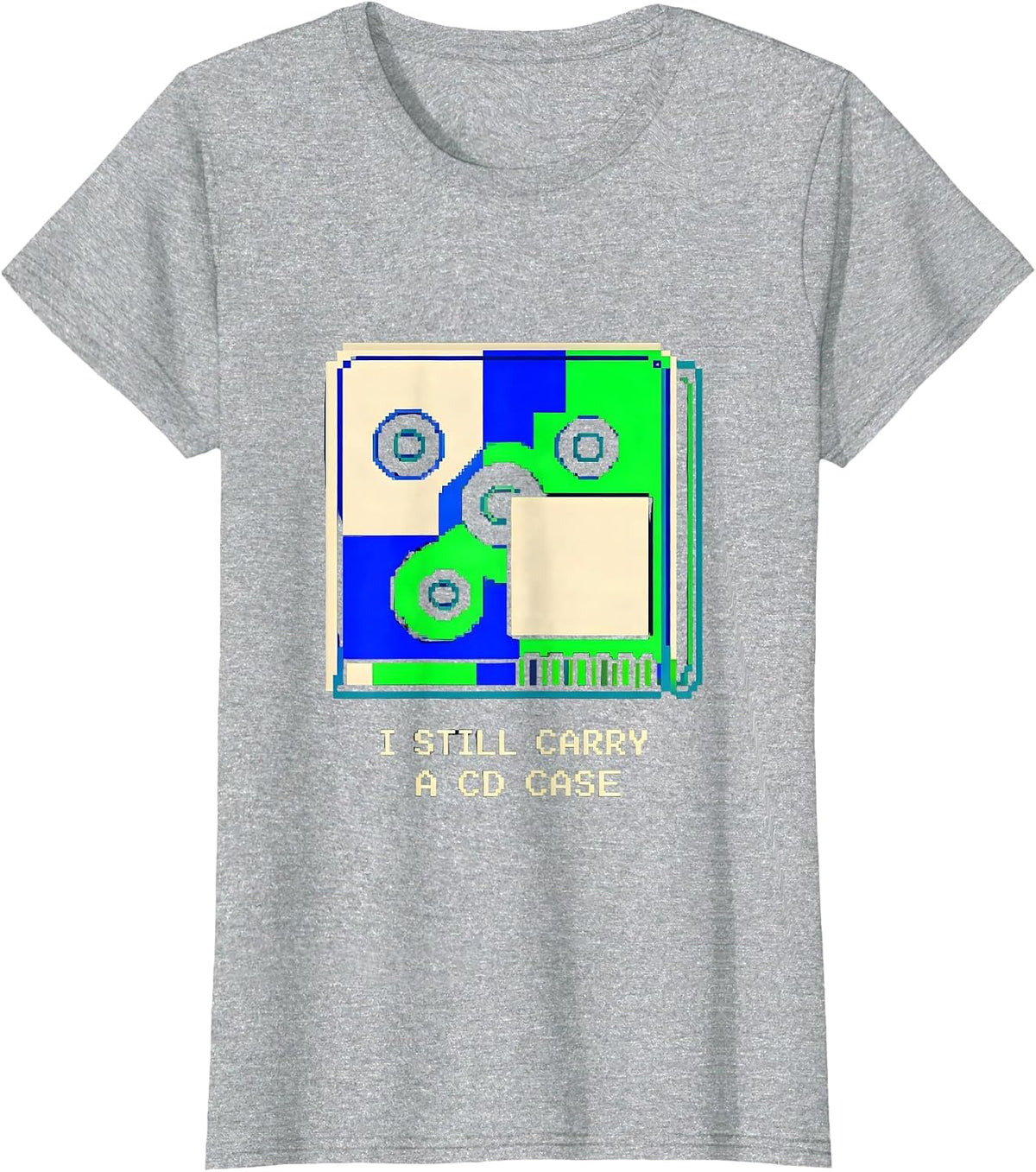 Women's I Still Carry A CD Case Pixel Art Y2K Streetwear Men T-Shirt - Heather Grey