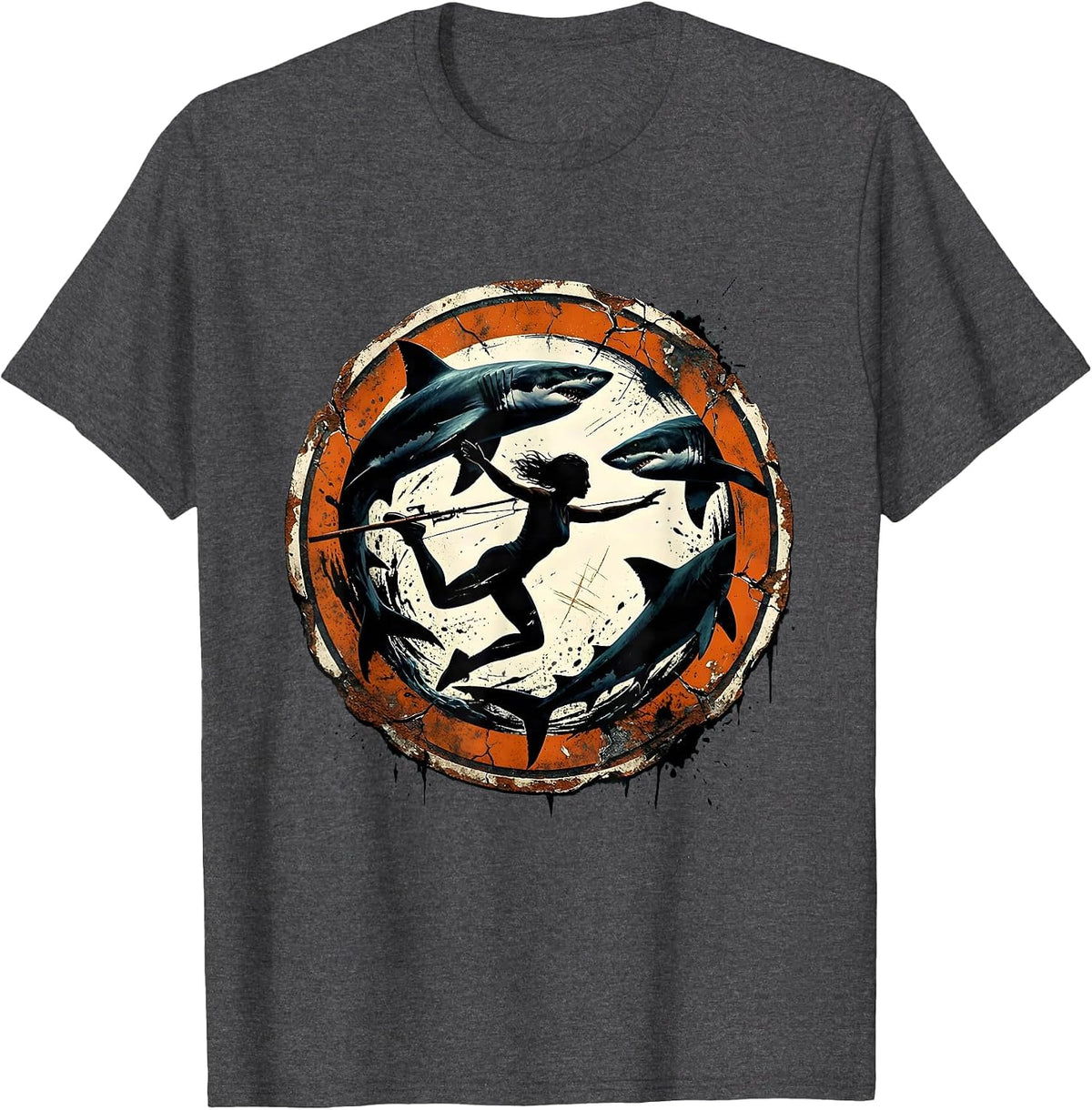 Spearfishing Among Sharks Brave Ocean Diver T-Shirt - Dark Heather Grey