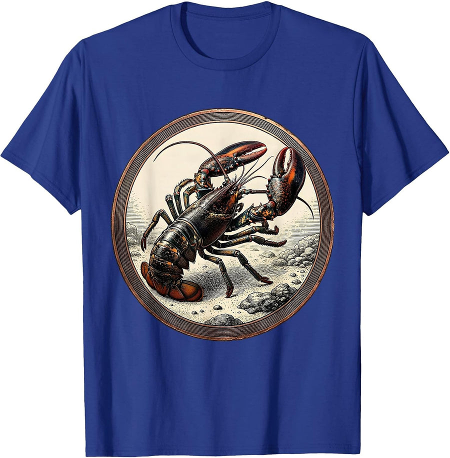Lobster Silhouette Deep Ocean Floor Graphic T-Shirt - Royal Blue