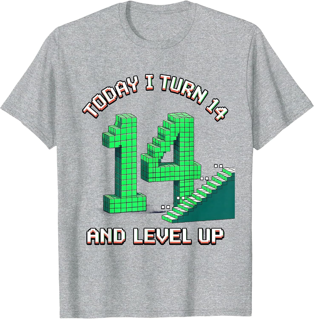 Men's Today I Turn 14 And Level Up Pixel Art Gamer Birthday T-Shirt - Heather Grey