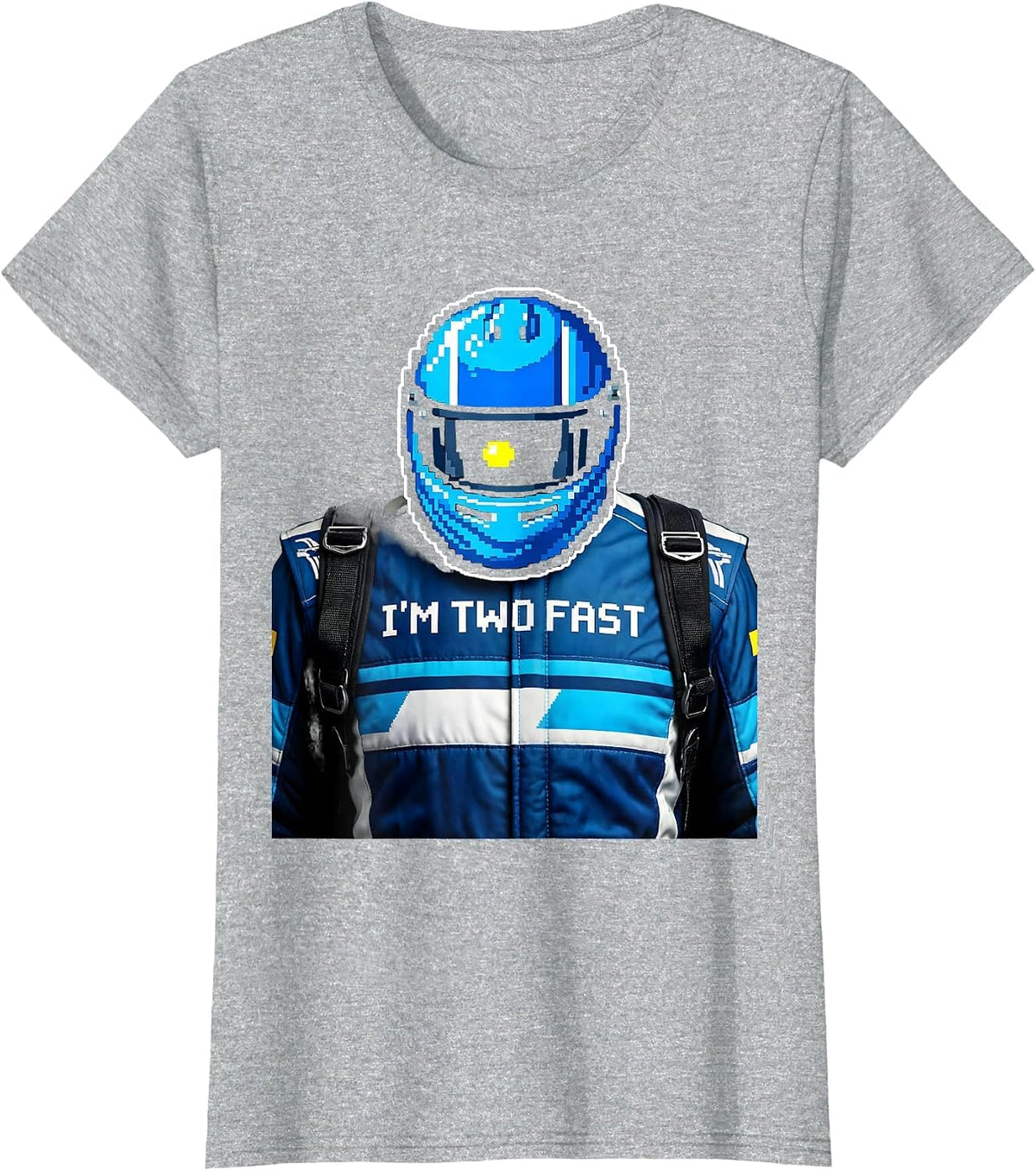 Women's I'm Two Fast Pixel Art Race Car Family Birthday Matching T-Shirt - Heather Grey