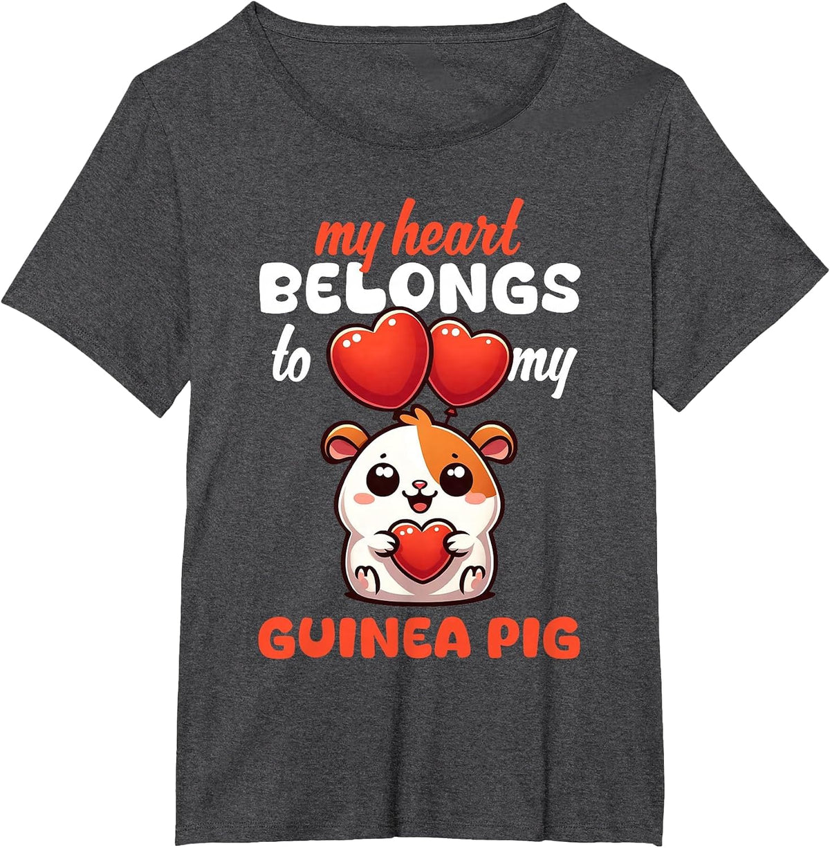 Cute My Heart Belongs to My Guinea Pigs Lover Graphic Cavy T-Shirt - Dark Heather Grey