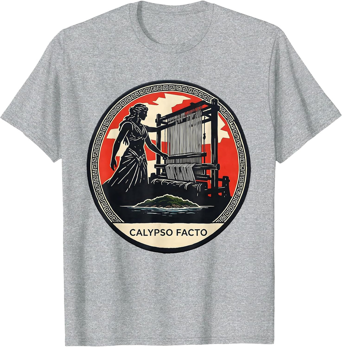 Men's Calypso Facto Stencil Graphic Greek Mythology Gods Pun T-Shirt - Heather Grey
