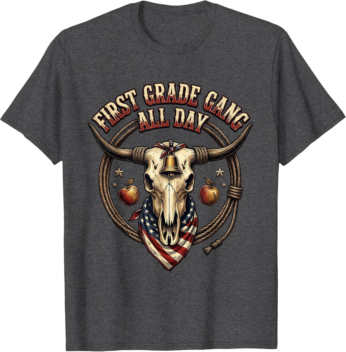 First Grade Gang All Day Teacher Design T-Shirt - Dark Heather Grey