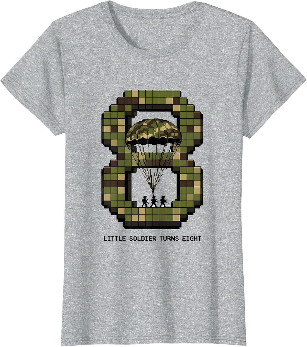 Women's Little Soldier Turns Eight Pixel Art Military Birthday Boy T-Shirt - Heather Grey