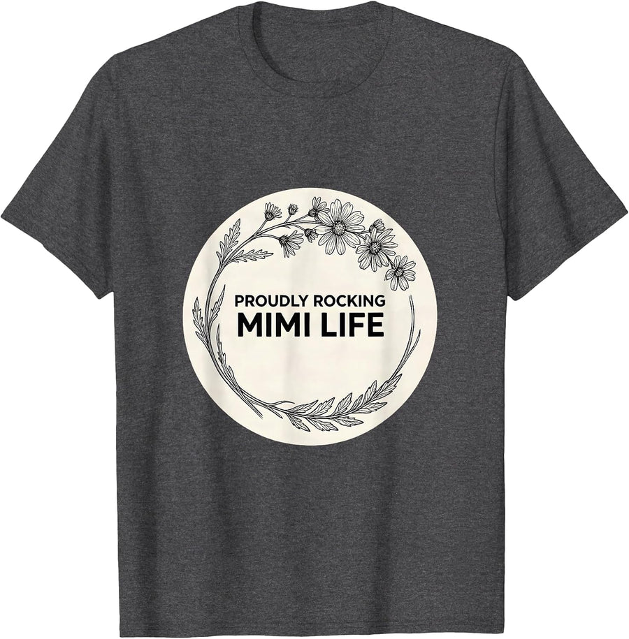 Men's Proudly Rocking Mimi Life Grandmother Design T-Shirt - Dark Heather Grey