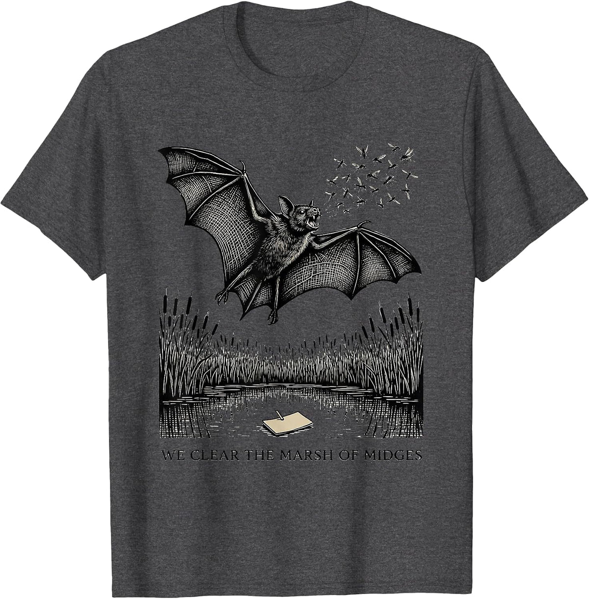 Men's We Clear The Marsh Of Midges Vintage Bat Lover Wildlife T-Shirt - Dark Heather Grey