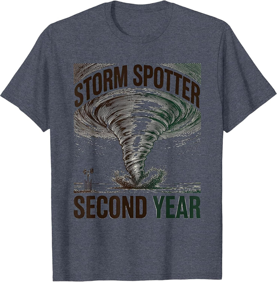 Storm Spotter Second Year Crosshatch Etching Meteorology T-Shirt - Heather Blue