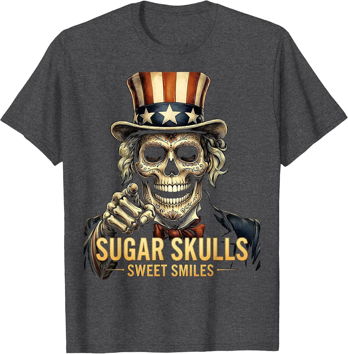 Halloween Dental Sugar Skull Teeth Sweet Smiles T-Shirt - Dark Heather Grey