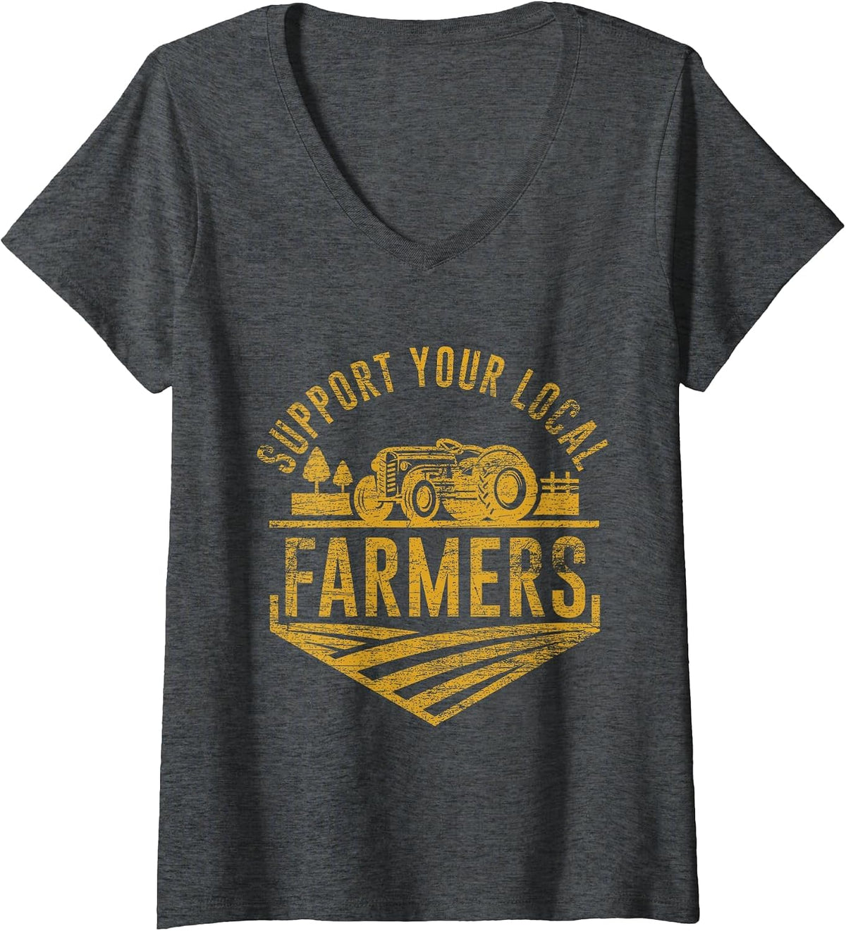 Women's Support Your Local Farmers V-Neck T-Shirt - Dark Heather Grey