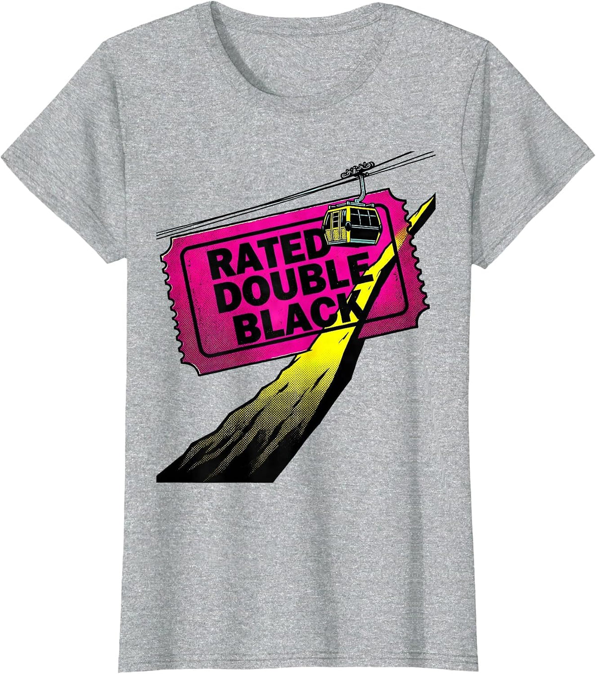 Women's Rated Double Black Pop Art Ski Snowboard Winter Sports Humor T-Shirt - Heather Grey