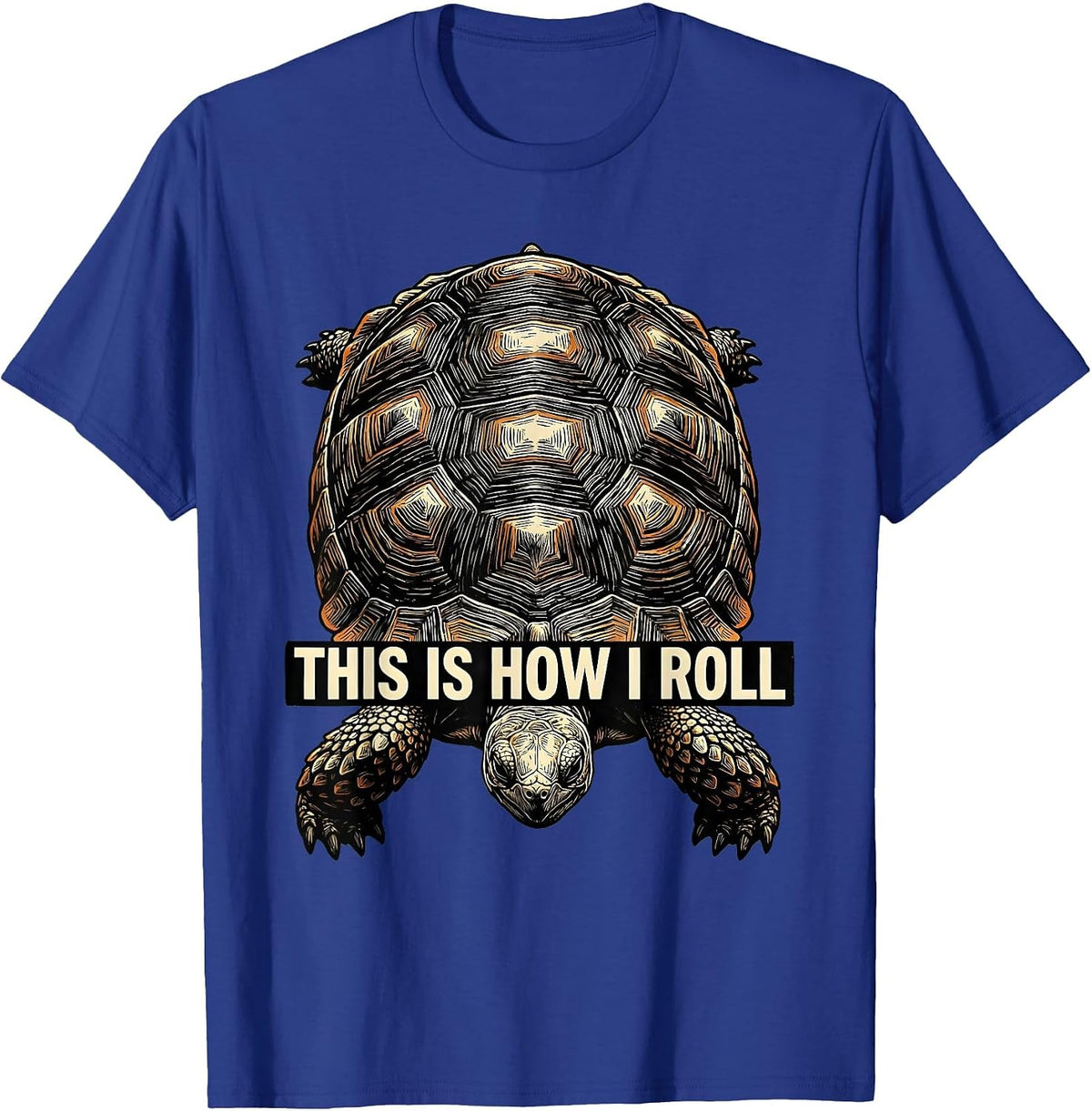 Men's This Is How I Roll Linocut Tortoise Shell Turtle Lover Humor T-Shirt - Royal Blue
