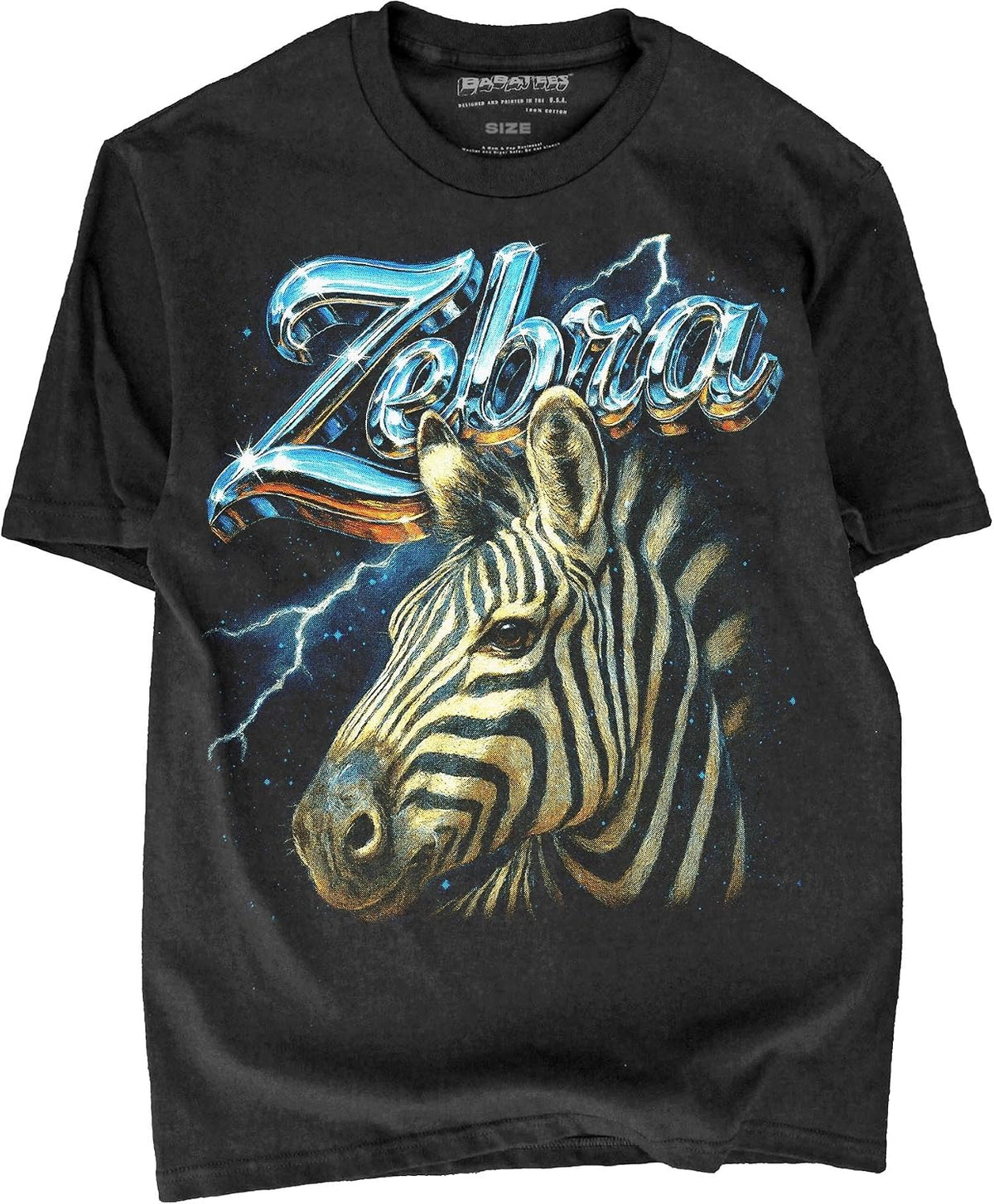 Heavy Metal 80s Animal Black Tshirt - 100% Cotton - for Men & Women - Zebra