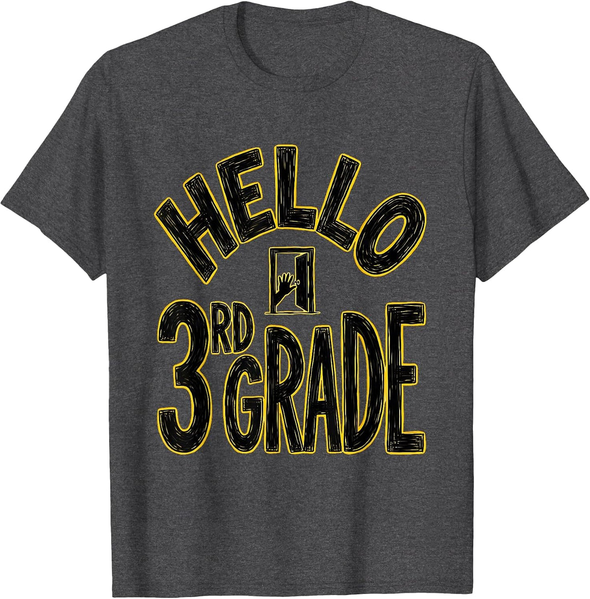 Hello, 3rd Grade Playful Third Grade Teacher Back To School T-Shirt - Dark Heather Grey