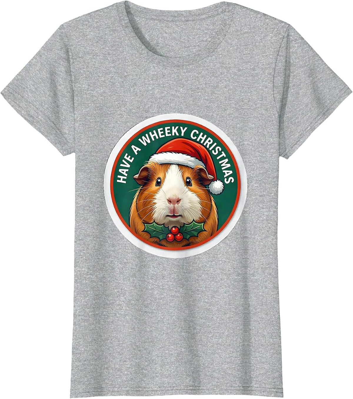 Have A Wheeky Christmas Funny Guinea Pig Santa Hat Sticker T-Shirt - Heather Grey