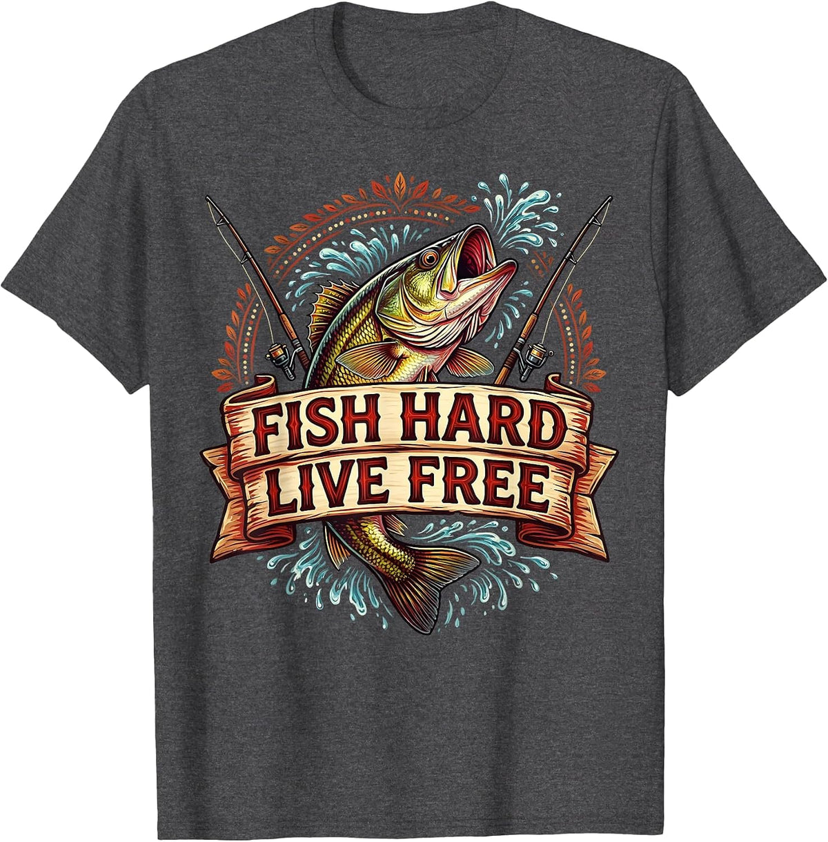 Fish Hard Live Free Fishing Design For Men T-Shirt - Dark Heather Grey