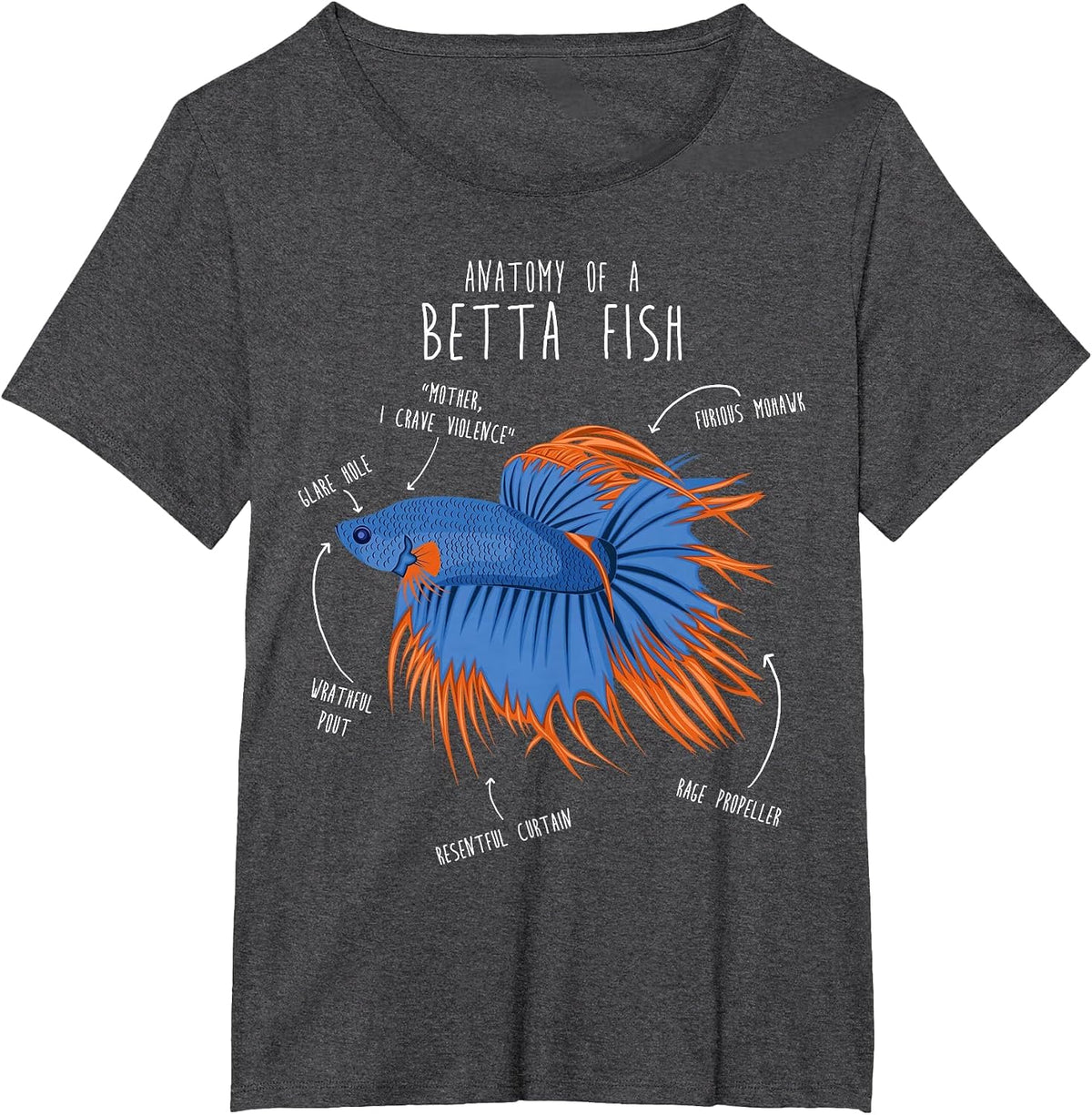 Betta Fish Siamese Fighting Fish Anatomy, Funny Aquarium Pet T-Shirt - Dark Heather Grey