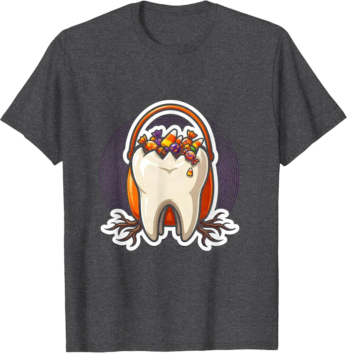 Men's Molar Candy Bucket Dental Halloween Graphic T-Shirt - Dark Heather Grey