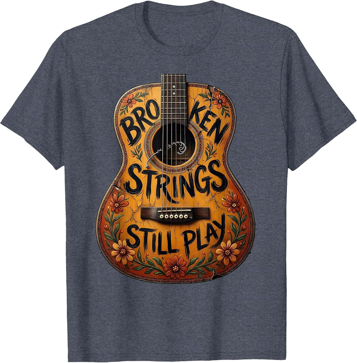 Broken Strings Still Play Grunge Music Design T-Shirt - Heather Blue