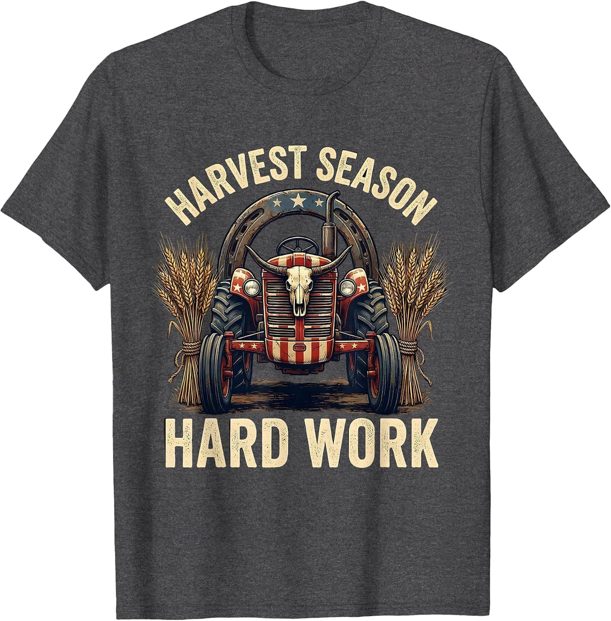 Harvest Season Hard Work Fall Farm Equipment Design T-Shirt - Dark Heather Grey