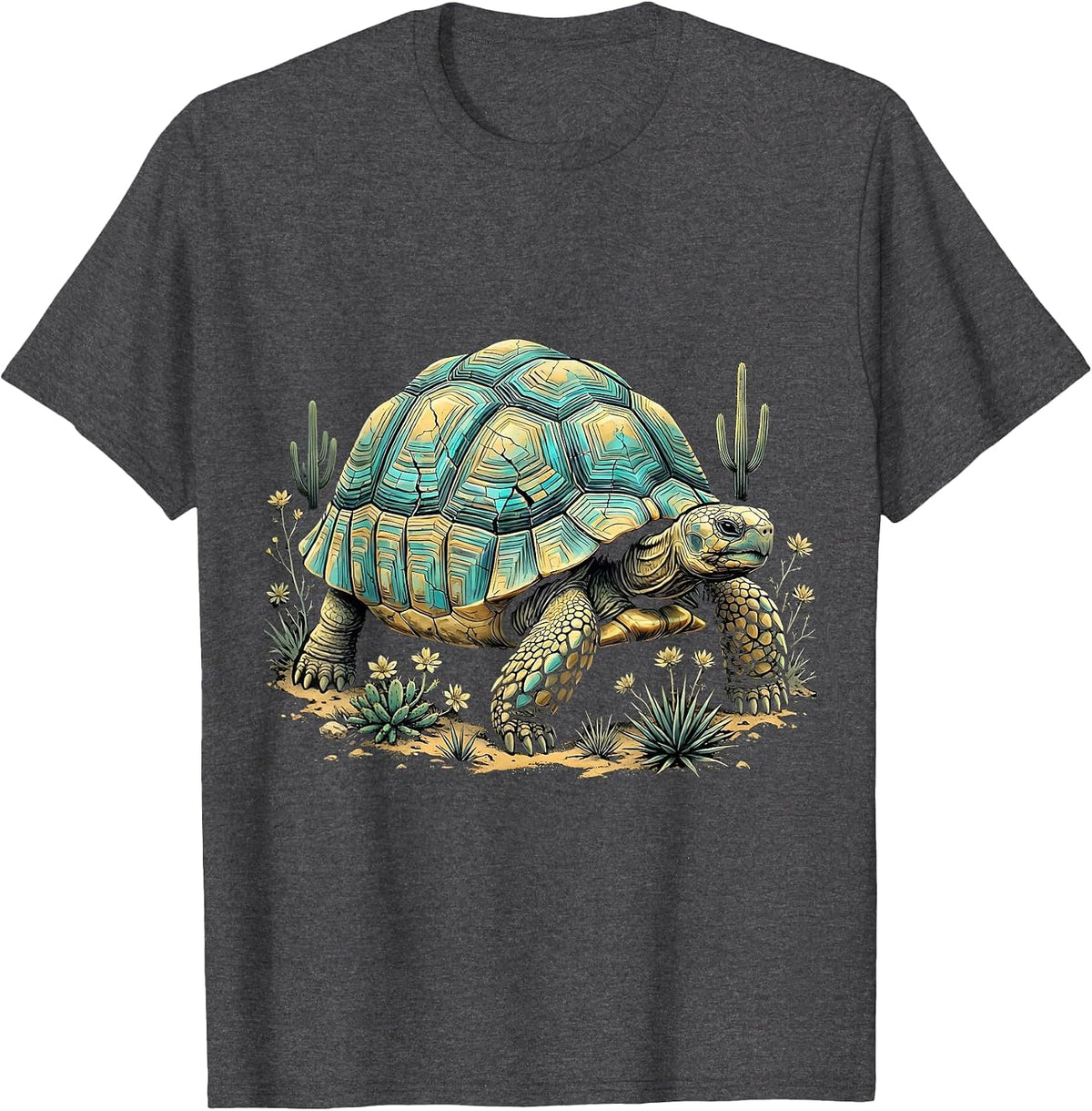 Men's Desert Tortoise Turquoise Shell Western Design T-Shirt - Dark Heather Grey