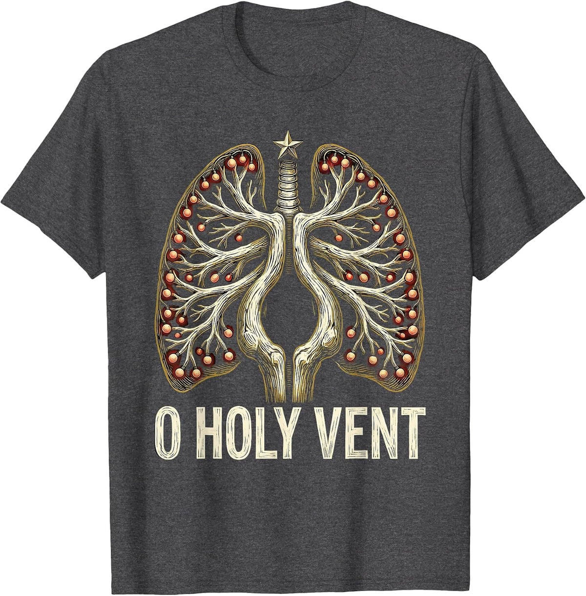O Holy Vent Funny Respiratory Therapist Christmas T-Shirt - Dark Heather Grey