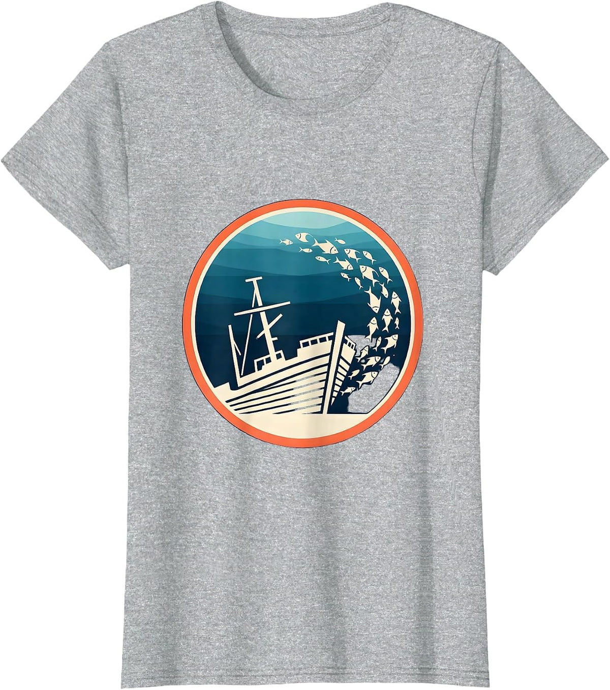 Tropical Fish Sunken Ship Hawaiian Ocean Design T-Shirt - Heather Grey