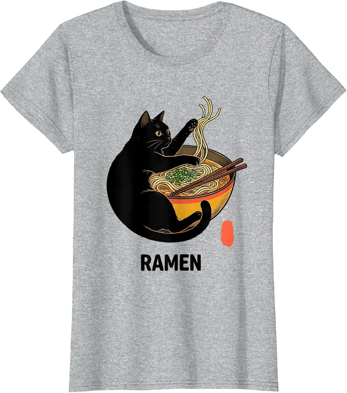 Women's RAMEN Bold Kawaii Anime Cat Ramen Lover Gift T-Shirt - Heather Grey