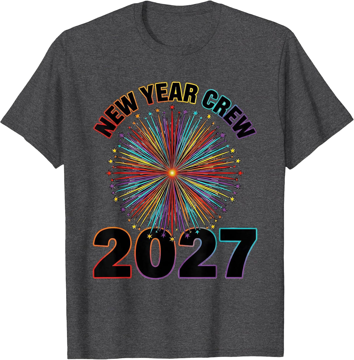 Men's New Year Crew 2027 Colorful Family Party Keepsake T-Shirt - Dark Heather Grey