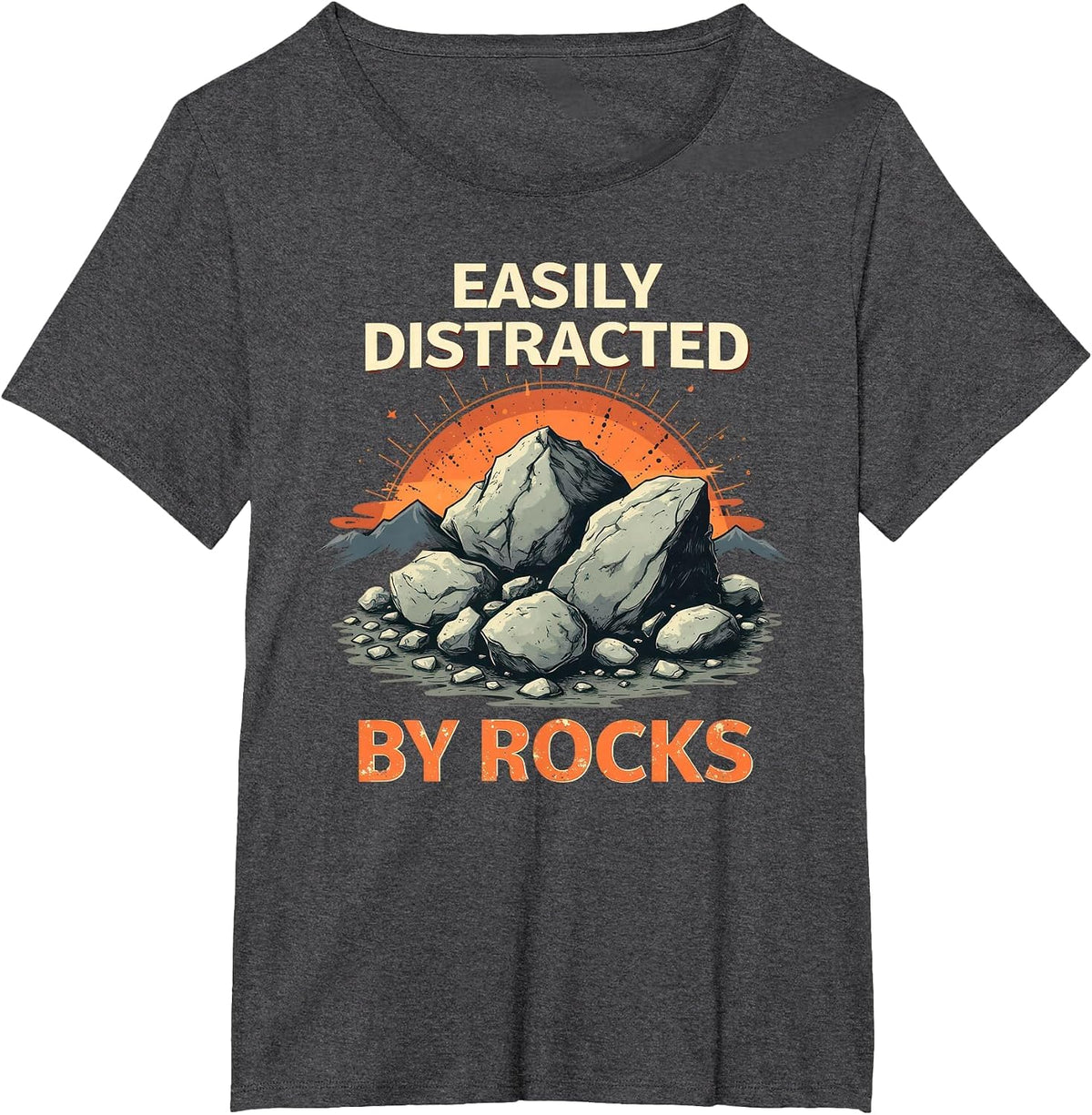 Vintage Easily Distracted By Rocks Geology Geologist T-Shirt - Dark Heather Grey