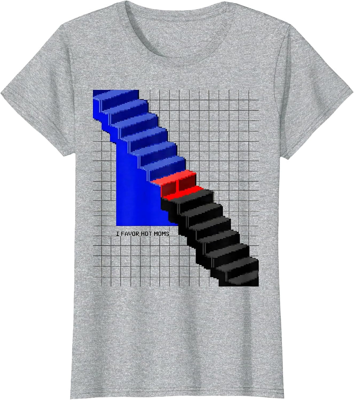 I Favor Hot Moms Funny Pixel Art Adult Humor Novelty T-Shirt - Heather Grey