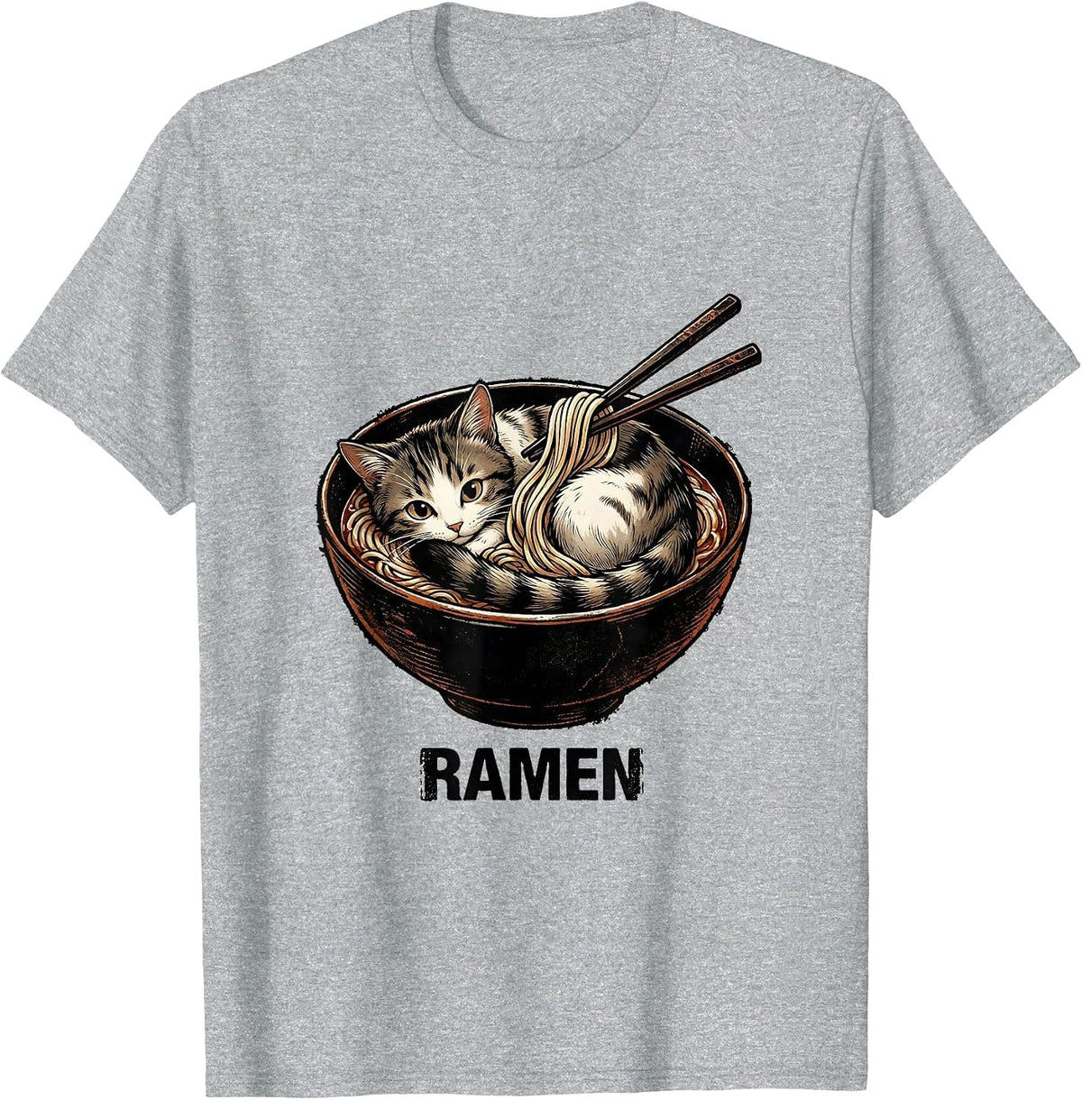 Men's RAMEN Kawaii Anime Cat Funny Japanese Ramen Lover Gift T-Shirt - Heather Grey
