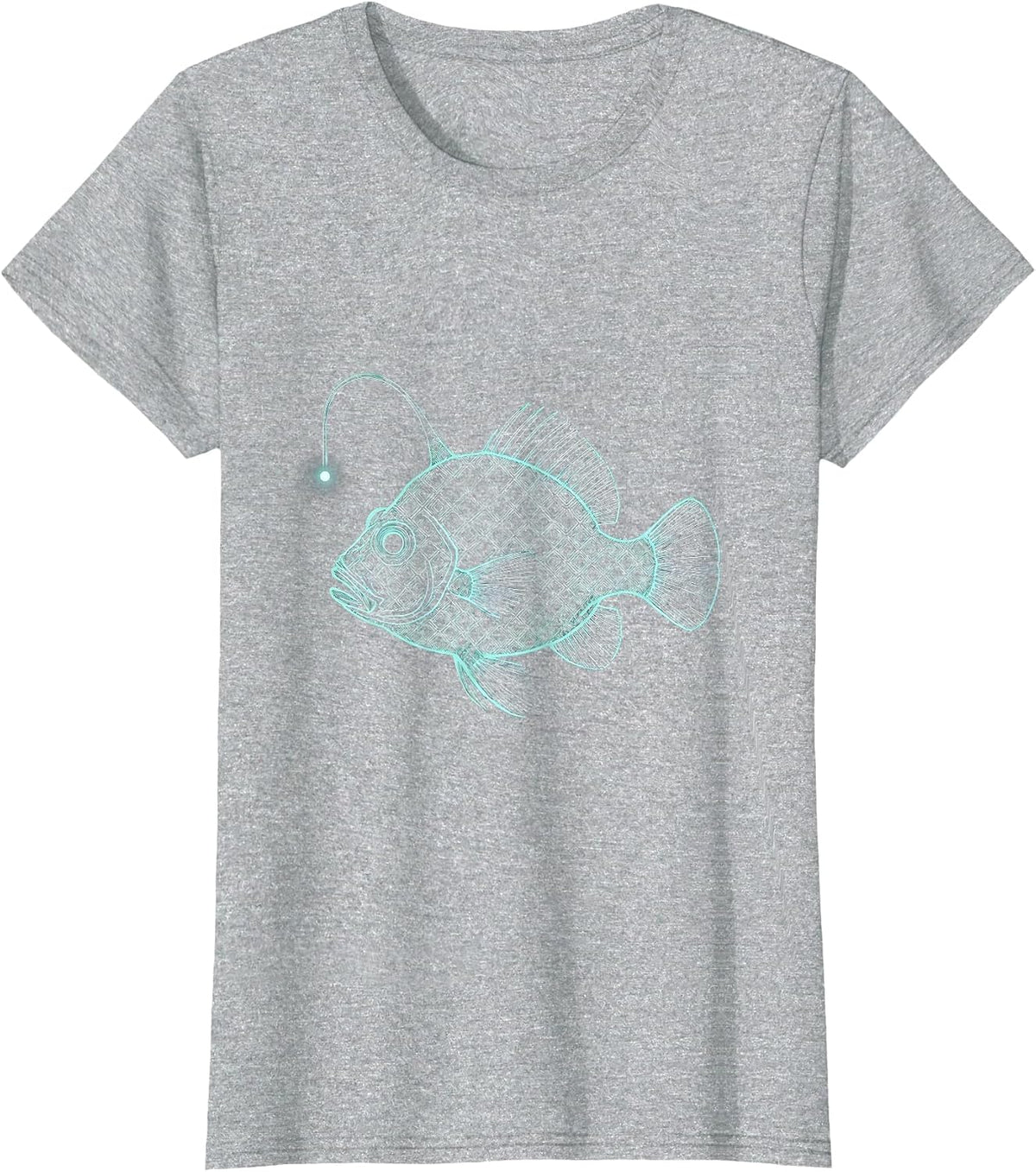 Deep Sea Fish Fractal Pattern Illustration T-Shirt - Heather Grey