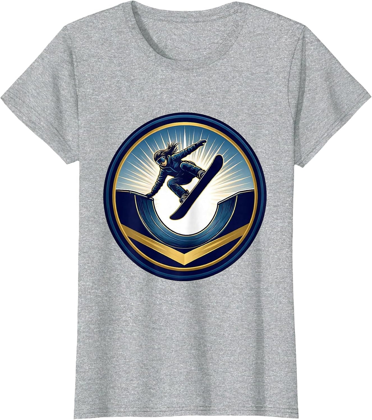 Women's Snowboarder Halfpipe Launch Graphic Design T-Shirt - Heather Grey